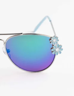 Pilotenbrille - Blumen - silberfarben