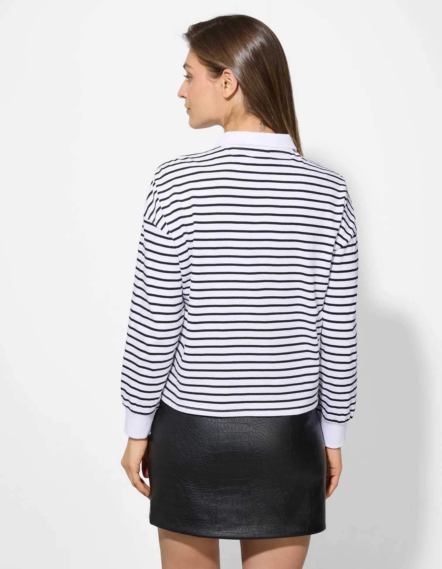 Poloshirt - Streifen - weiß