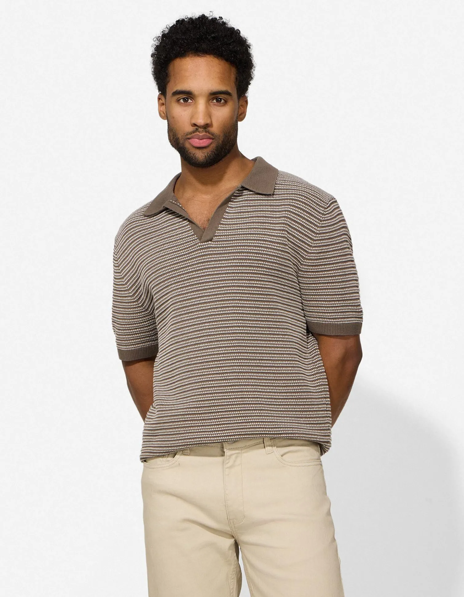 Poloshirt - Strick - hellbraun