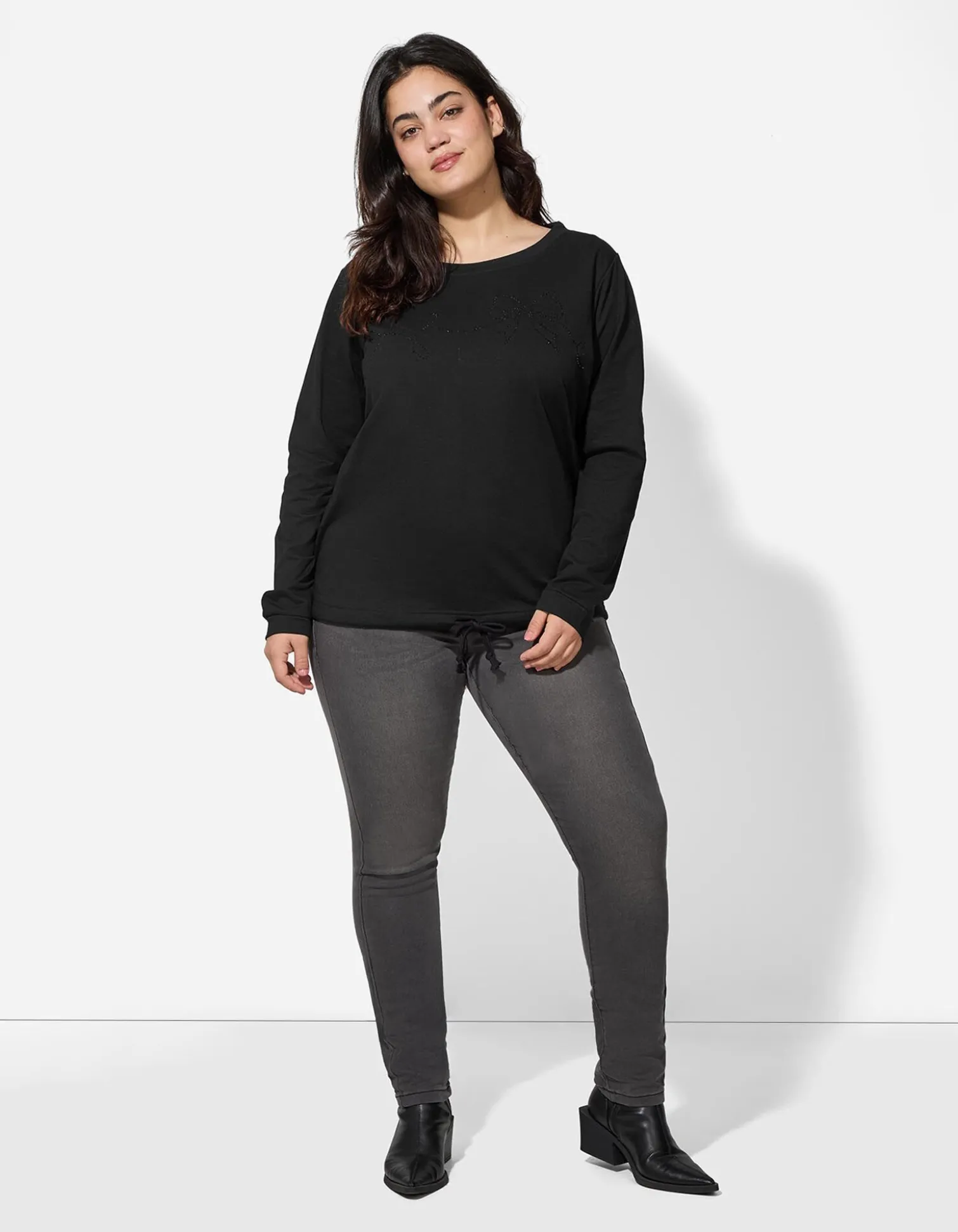 Pullover - Ziersteine - schwarz