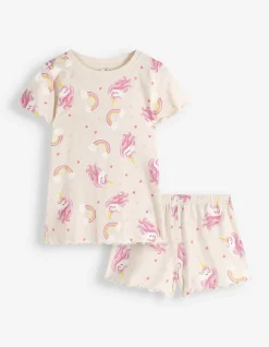 Pyjama Set aus Shirt und Shorts - Allover-Muster - weiß