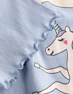 Pyjama Set aus Shirt und Shorts - Einhorn - hellblau