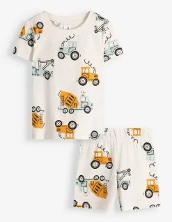 Pyjama Set aus Shirt und Shorts - Allover-Muster - weiß