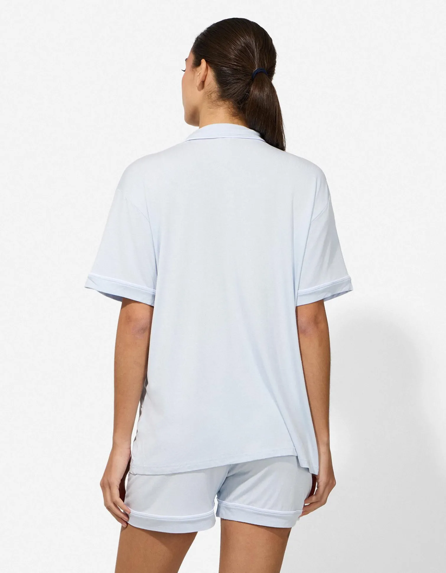 Pyjama Set aus Shirt und Shorts - einfarbig - hellblau