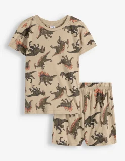 Pyjama Set aus Shirt und Shorts - Allover-Muster - beige