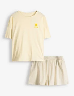 Pyjama Set aus Shirt und Shorts - Mustermix - hellgelb