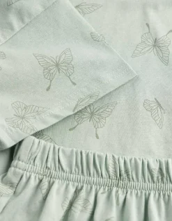 Pyjama Set aus Shirt und Shorts - Allover-Muster - hellgrün