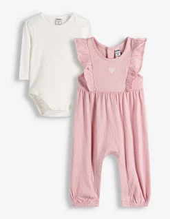 Set aus Body und Hose - Stickereien - rosa