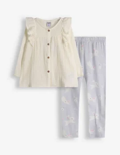 Set aus Kleid und Leggings - Musselin - weiß