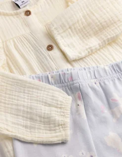 Set aus Kleid und Leggings - Musselin - weiß