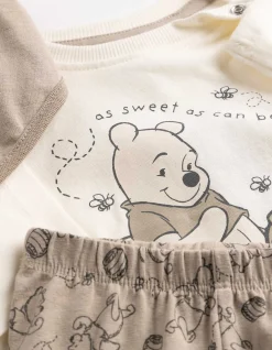 Set aus Langarmshirt, Leggings und Lätzchen - Winnie Puuh - beige