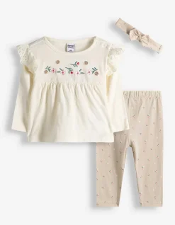 Set aus Langarmshirt und Leggings - Stickereien - weiß