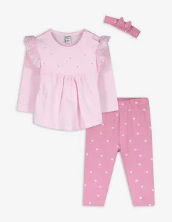 Set aus Langarmshirt und Leggings - Stickereien - rosa