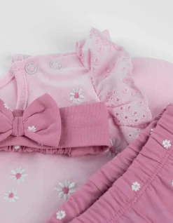 Set aus Langarmshirt und Leggings - Stickereien - rosa