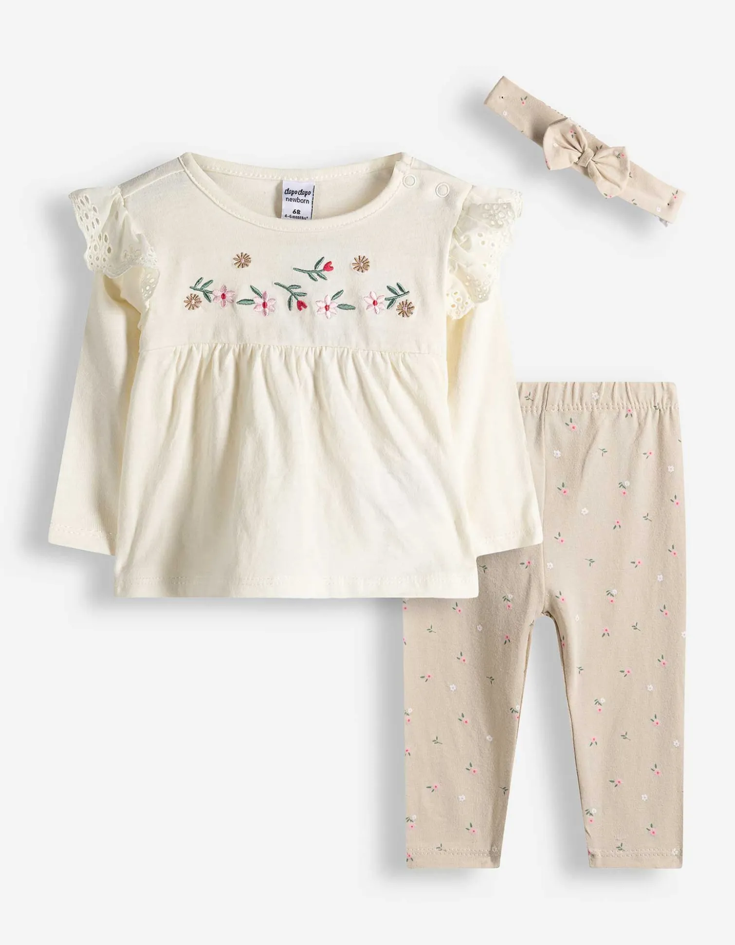 Set aus Langarmshirt und Leggings - Stickereien - weiß