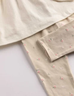 Set aus Langarmshirt und Leggings - Stickereien - weiß