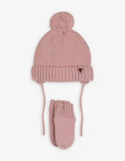 Set aus Mütze und Handschuhe - Fleecefutter - pink