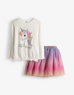 Set aus Shirt und Rock - Mehrfarbiges Design - weiß