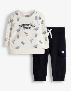 Set aus Sweatshirt und Hose - Allover-Print - weiß