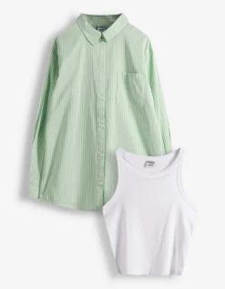 Set aus Top und Bluse - Twill - hellgrün