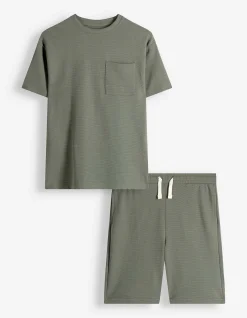 Set aus T-Shirt und Hose - Gerippt - dunkelgrün