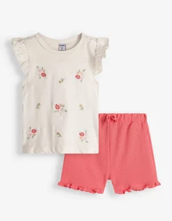 Set aus T-Shirt und Hose - Waffelstruktur - weiß