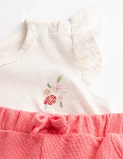 Set aus T-Shirt und Hose - Waffelstruktur - weiß