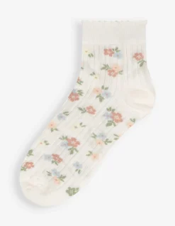 Socken - Florales Muster - weiß