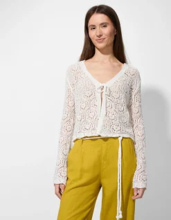 Strickjacke - Schnürung - weiß