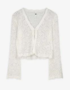 Strickjacke - Schnürung - weiß