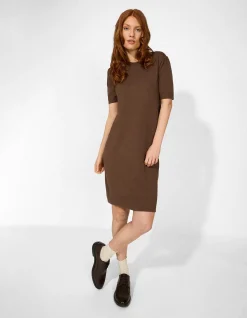 Strickkleid - Kurze Ärmel - braun