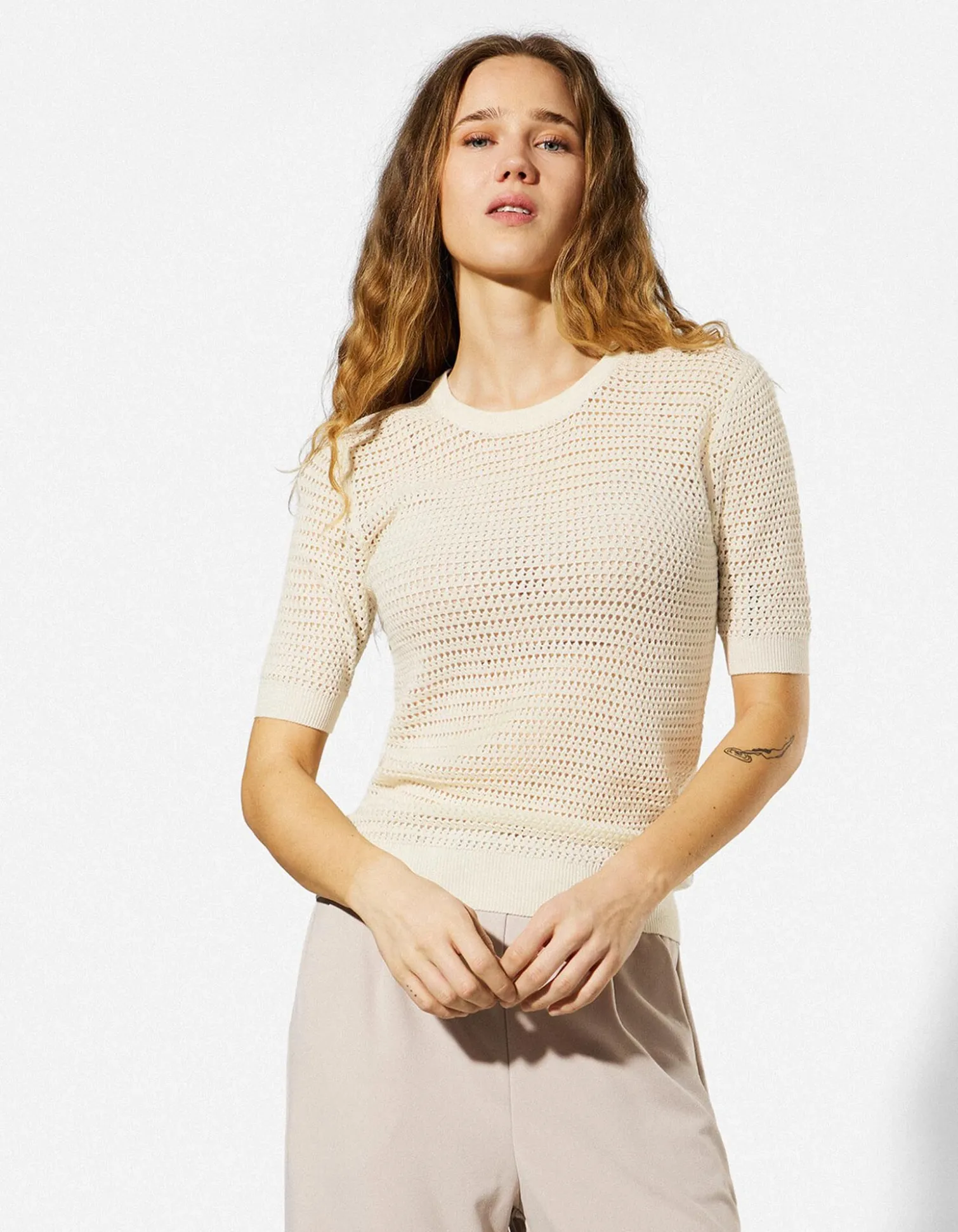 Strickpullover - Baumwoll-Mix - beige