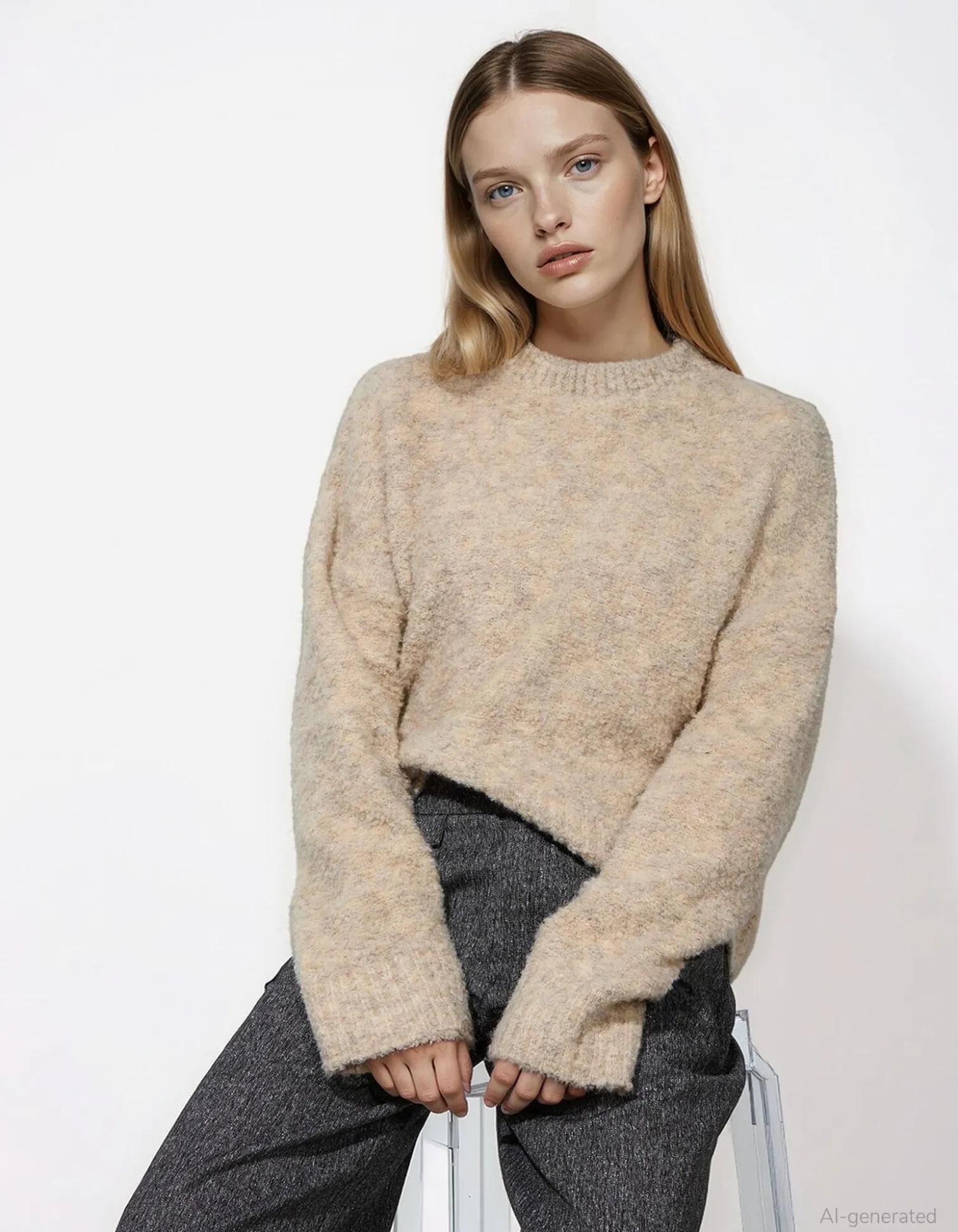Strickpullover - Überschnittene Schultern - beige