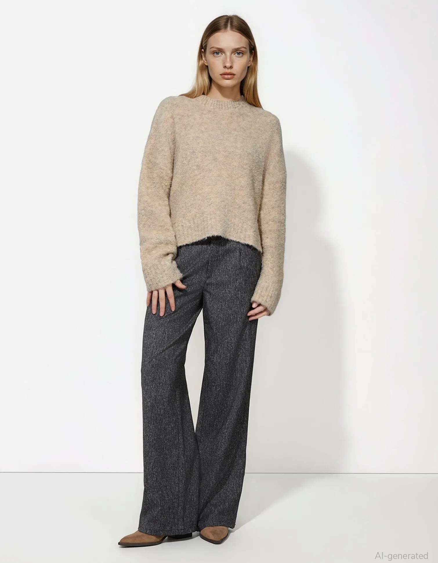 Strickpullover - Überschnittene Schultern - beige