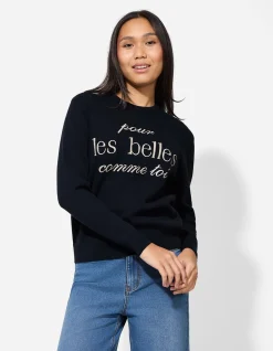 Strickpullover - Stickerei - dunkelblau