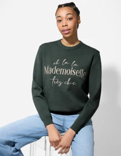Strickpullover - Stickerei - dunkelgrün