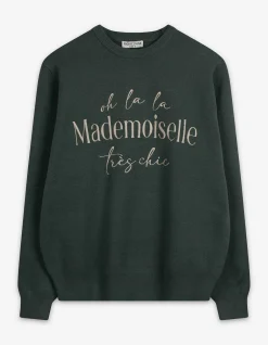 Strickpullover - Stickerei - dunkelgrün