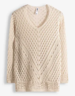 Strickpullover - V-Ausschnitt - Beige