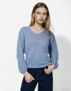 Strickpullover - V-Ausschnitt - dunkelblau