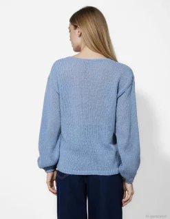 Strickpullover - V-Ausschnitt - dunkelblau
