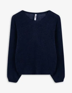Strickpullover - V-Ausschnitt - dunkelblau