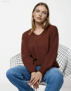 Strickpullover - V-Ausschnitt - braun
