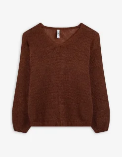 Strickpullover - V-Ausschnitt - braun