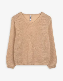 Strickpullover - V-Ausschnitt - beige