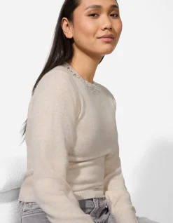 Strickpullover - Ziersteine - weiß