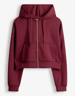 Sweatjacke - Cropped - dunkelrot
