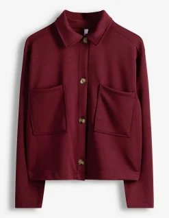 Sweatjacke - Knopfleiste - dunkelrot
