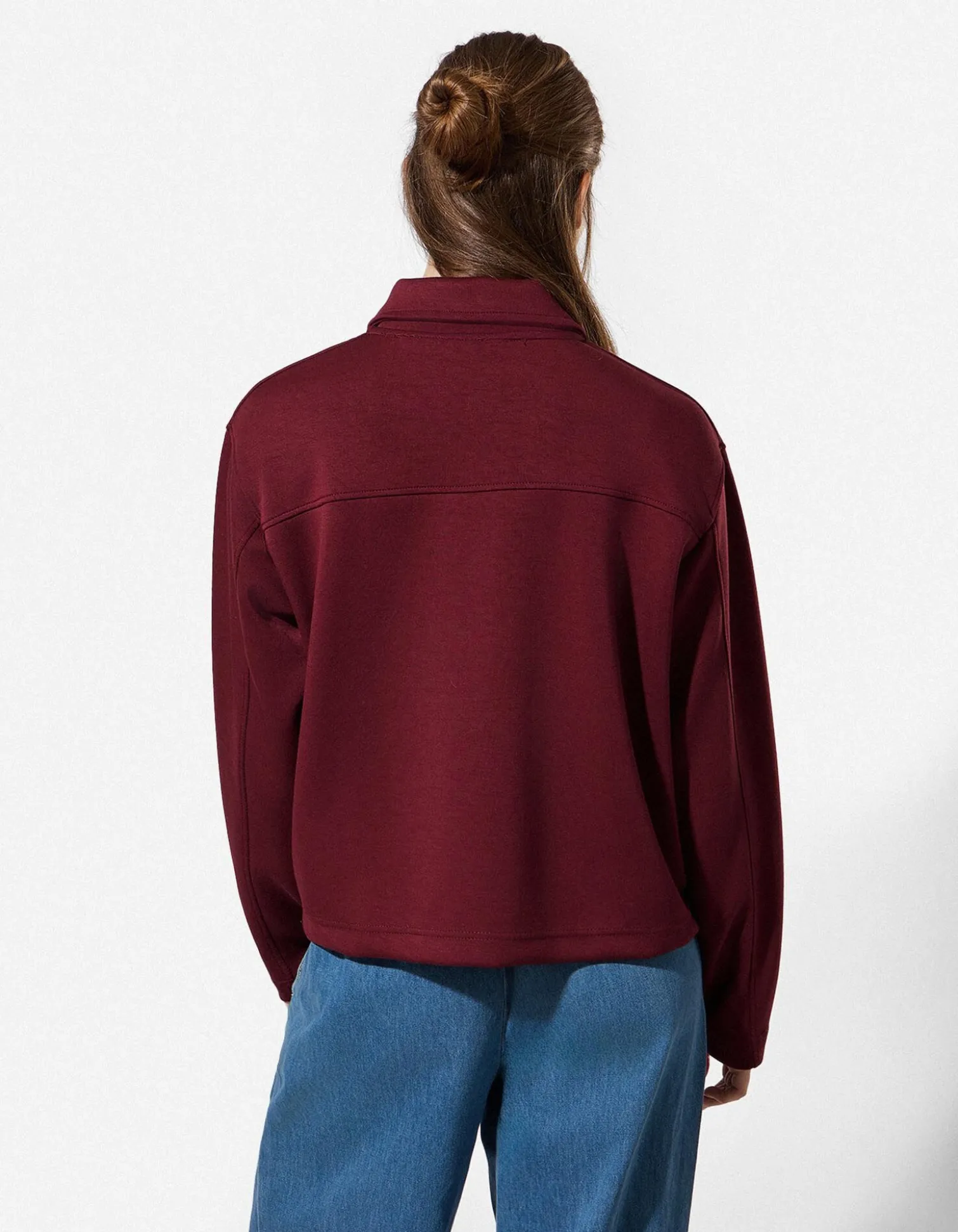 Sweatjacke - Knopfleiste - dunkelrot