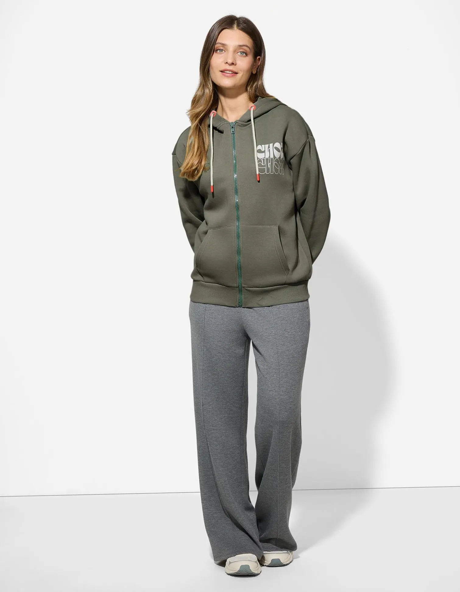 Sweatjacke - Print - grün