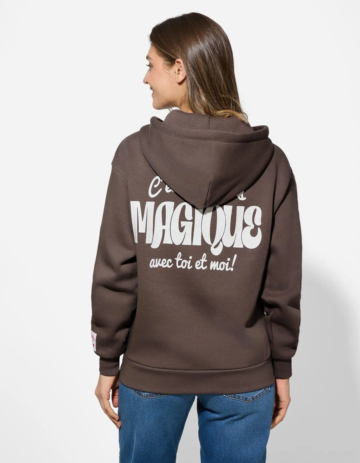 Sweatjacke - Print - hellbraun